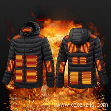 Heated padded jacket with heated hood